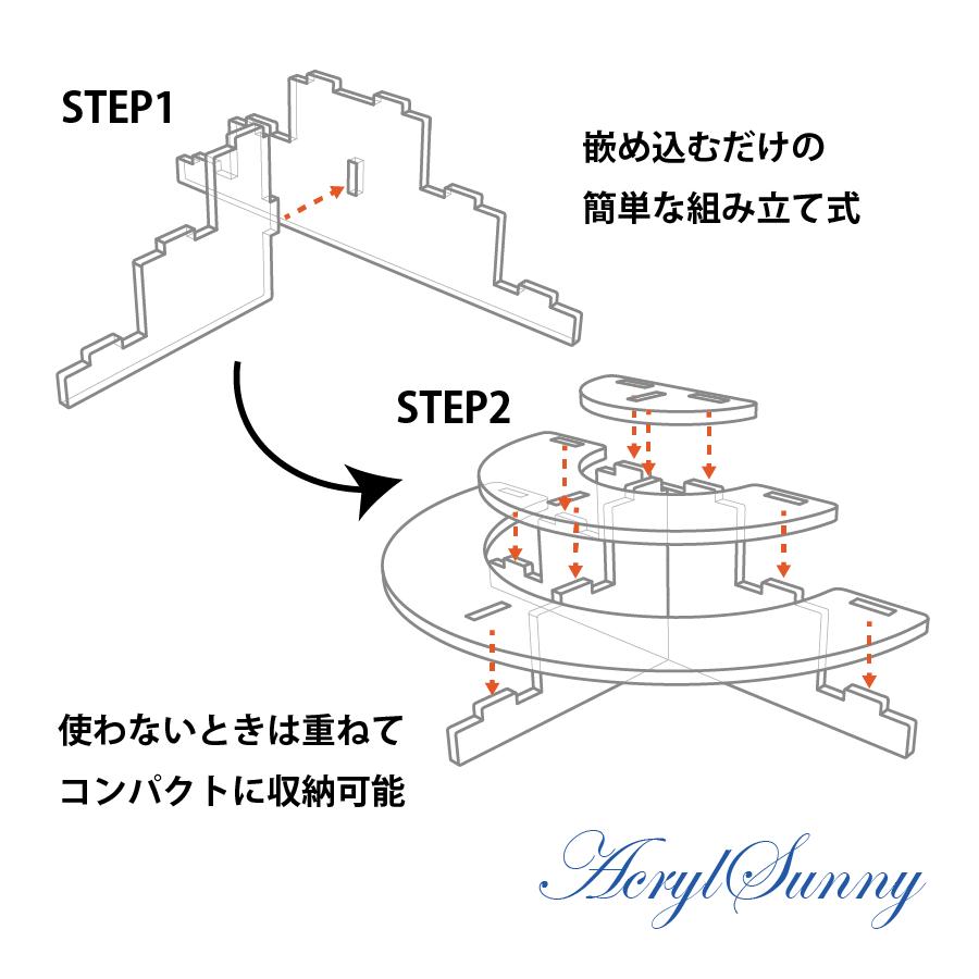 アクリル ひな壇 ディスプレイスタンド 3段 半円型 極厚 : アクリル
