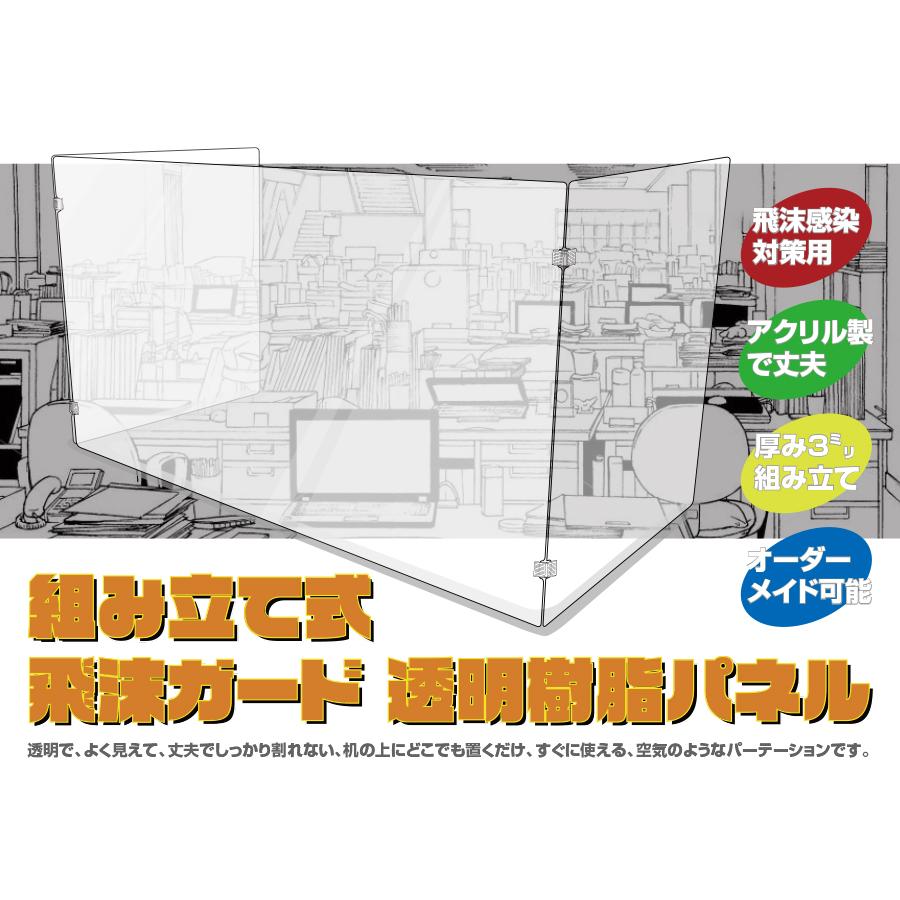 選べるサイズ 日本製 コの字型 3mm厚 アクリル板 コロナ対策 パーテーション 飲食店 オフィス 飛沫防止 組立式 飛沫ガード透明樹脂パネル ms-usv-3｜acrylicsunny｜02