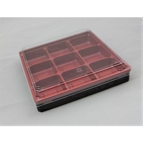 9仕切り弁当容器 アクタ ワン折65 フチ・E底・透明蓋セット 50組