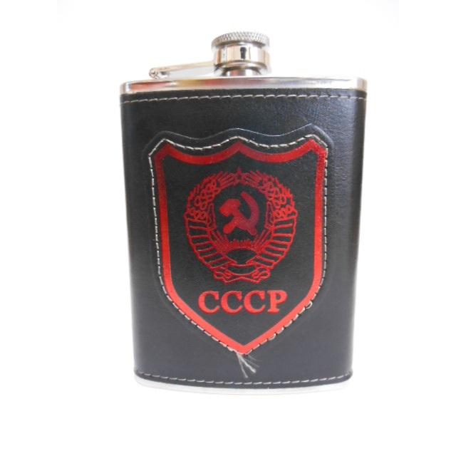 ロシア ソ連 スキットル ヒップフラスク 8oz 国章 CCCP ステンレス 黒