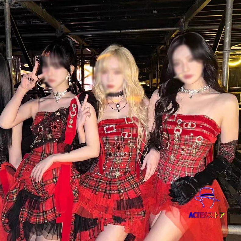 韓国 赤 ギンガムチェック ダンス衣装 大人 レディース 韓国 赤 ギンガムチェック ダンス衣装 大人 レディース