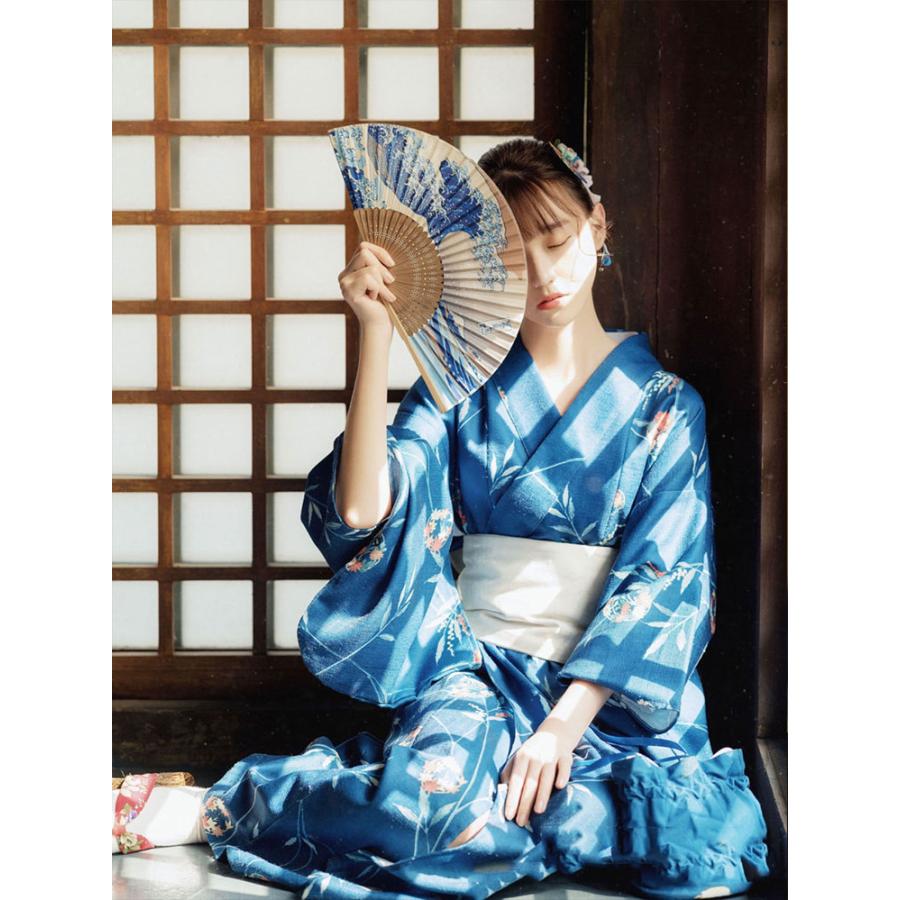 ☆あす楽 浴衣 高校生 レディース ゆかた 女性 蘭 花柄 紺青 ☆あす楽 浴衣 高校生 レディース ゆかた 女性 蘭 花柄 紺青