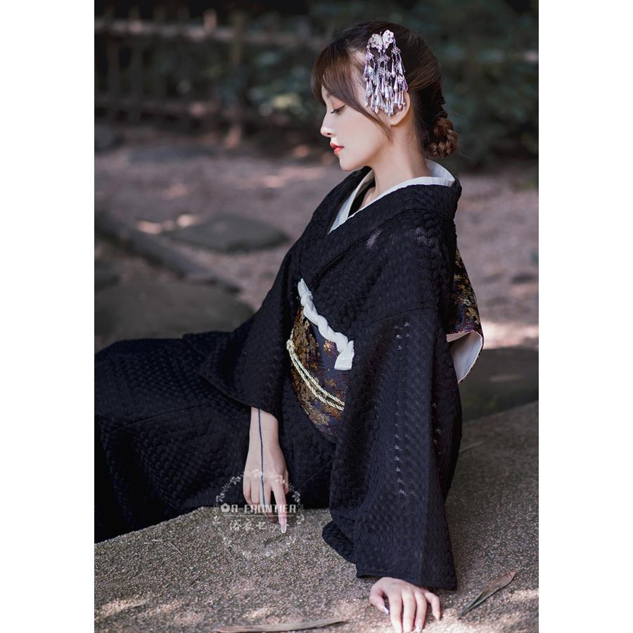 ☆ 着物 和装 女性 レディース 和服 黒 レース 浴衣 上品 訪問着 大人  