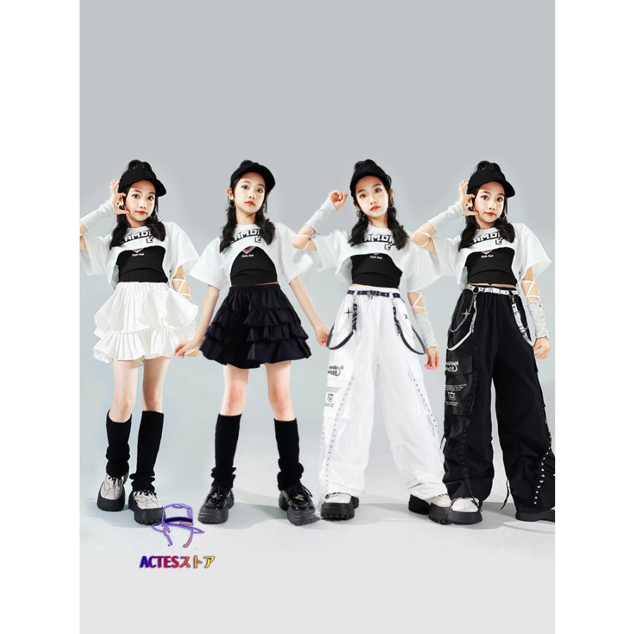 jc js ダンス エロ キッズ ダンス 子供服 白 黒 ダンス衣装 女の子 タンクトップ ガールズ ティアードスカート スカート 長ズボン ダンスウェア 発表会 応援団  イベント ジ : ACTESストア - 通販 - Yahoo!ショッピング