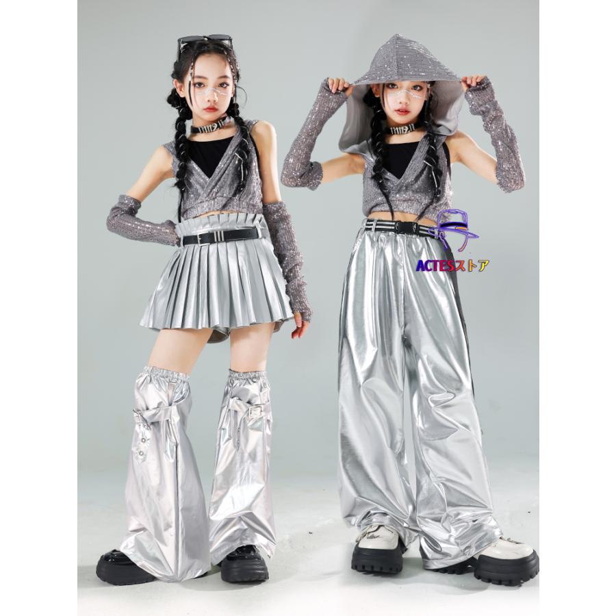 シルバー グレー キッズダンス衣装 セットアップ 女の子 シルバー グレー キッズダンス衣装 セットアップ 女の子