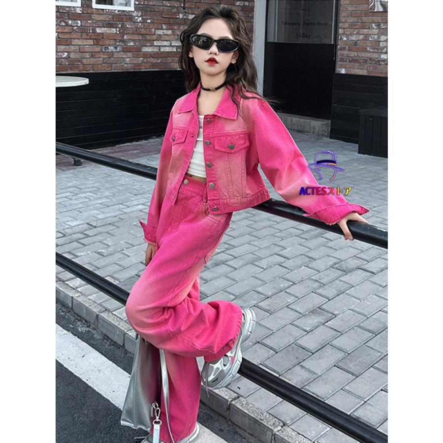 ピンク デニム ジャケット パンツ セットアップ 韓国 かっこいい 