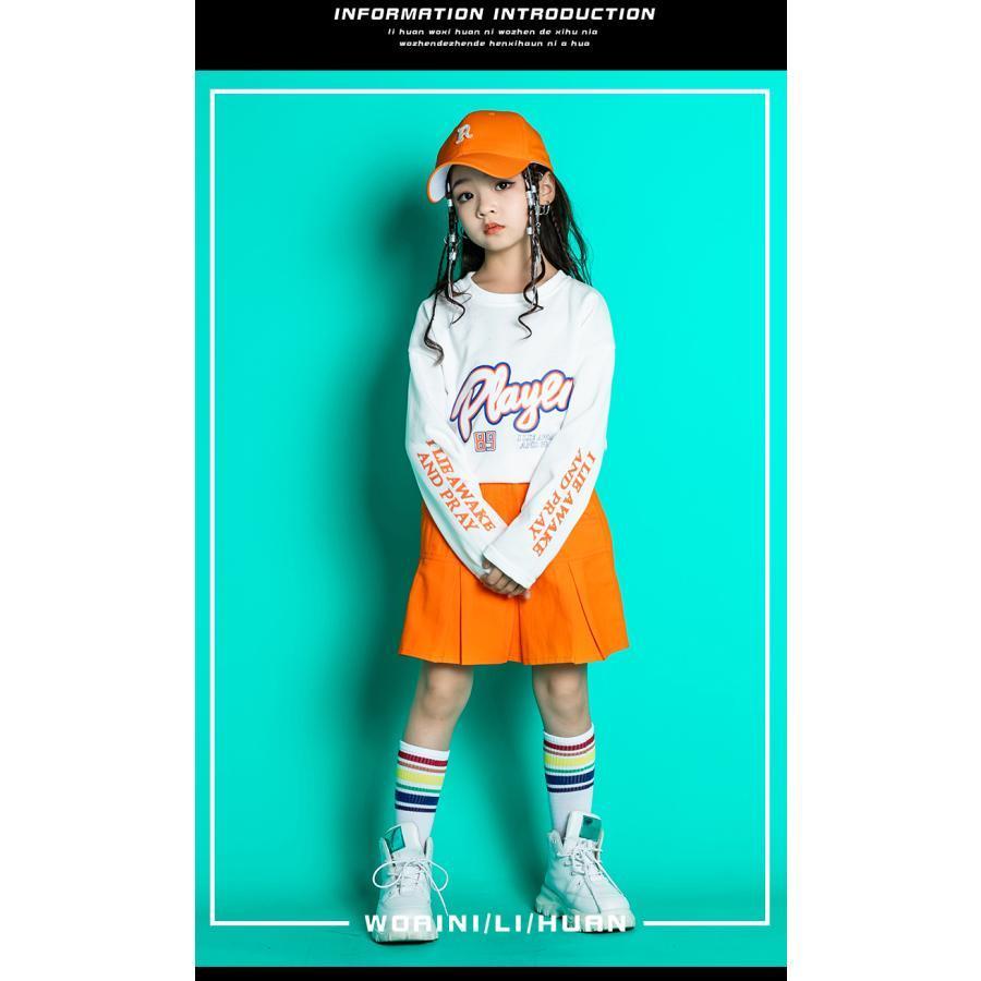 キッズダンス衣装 セットアップ Tシャツ スカート パンツ ガールズ ヒップホップ 男の子 ダンス衣装 派手 K-POP 韓国 オレンジ 白 バックプリント｜actesanzaistore｜11