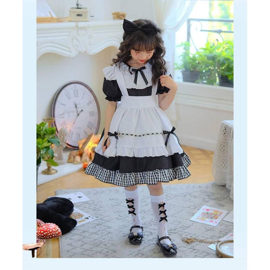 子供用 コスプレ メイド服 キッズ ハロウィン衣装 コスチューム メイド仮装  長袖 半袖 変換可 可愛い ワンピース カチューシャ付き エプロン リボン 5点セット｜actesanzaistore｜11