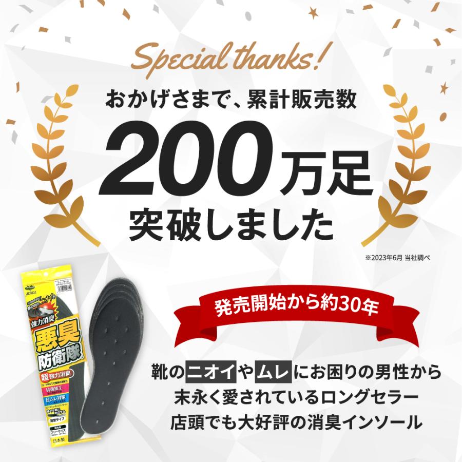 インソール 消臭 悪臭 臭い 蒸れ 足ムレ 対策 メンズ 中敷き 薄い ビジネス 革靴 サイズ別 悪臭防衛隊 フリーサイズ 大きめ ポイント利用 | 木原産業 | 02