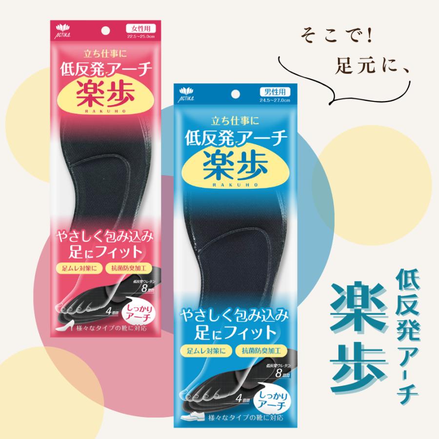 インソール 中敷き 2足 セット 衝撃吸収 土踏まず かかと アーチサポート アクティカ 低反発アーチ 楽歩 女性用 男性用 228 229　 | 木原産業 | 03