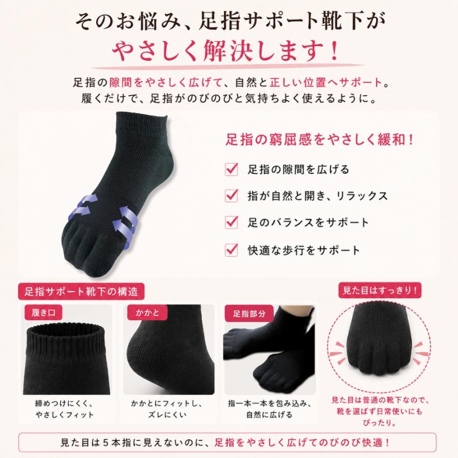 靴下 サポーター 外反母趾楽歩 こっそり５本指 靴下 セパレート サポーター 足の痛み 自然 アンクル 親指 外反母趾対策 外反母趾サポーター 足裏 | 木原産業 | 04