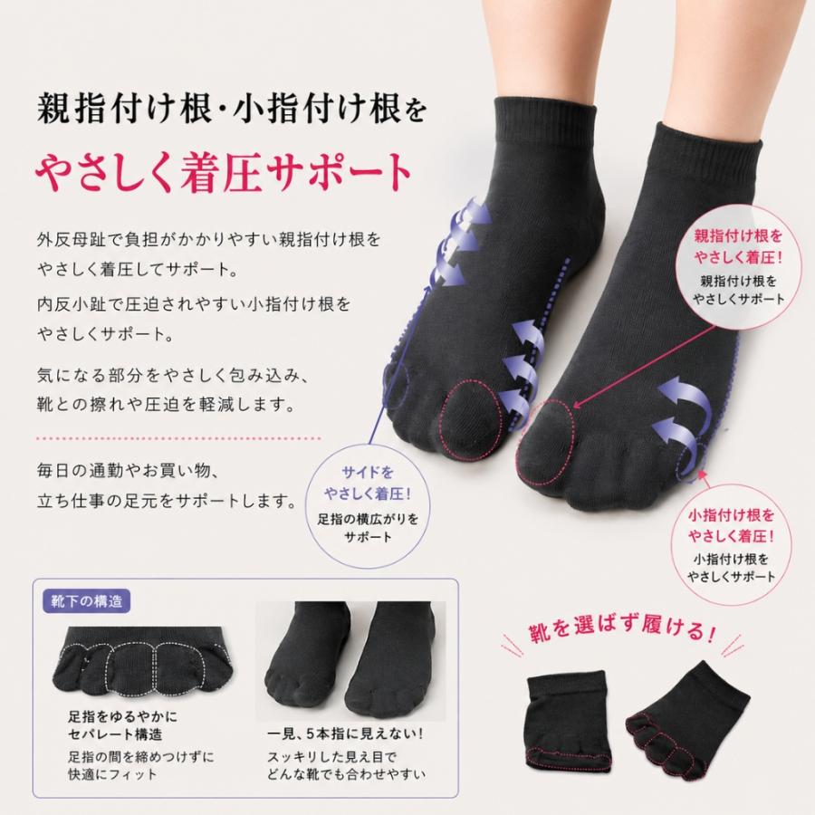 靴下 サポーター 外反母趾楽歩 こっそり５本指 靴下 セパレート サポーター 足の痛み 自然 アンクル 親指 外反母趾対策 外反母趾サポーター 足裏 | 木原産業 | 06