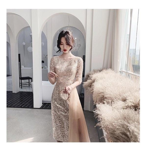 数量限定 ワンピース パーティ ひざ丈 ワンピドレス ディナー デート スパンコール 人気ブランドを Www Doctor Plan Com