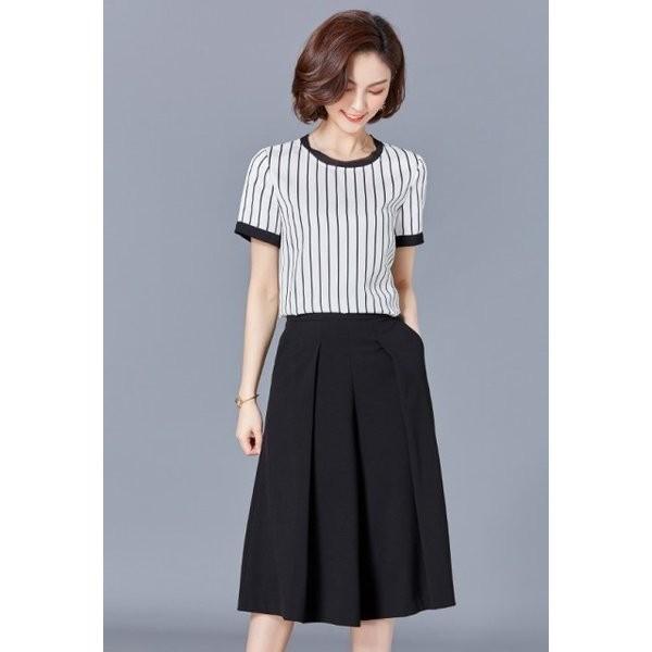 数量限定 特売 ワンピース 半袖 ワイドパンツ ストライプ 膝丈 オフィス Wo アクション 通販 Yahoo ショッピング 国内最安値 Www Ladislexia Net