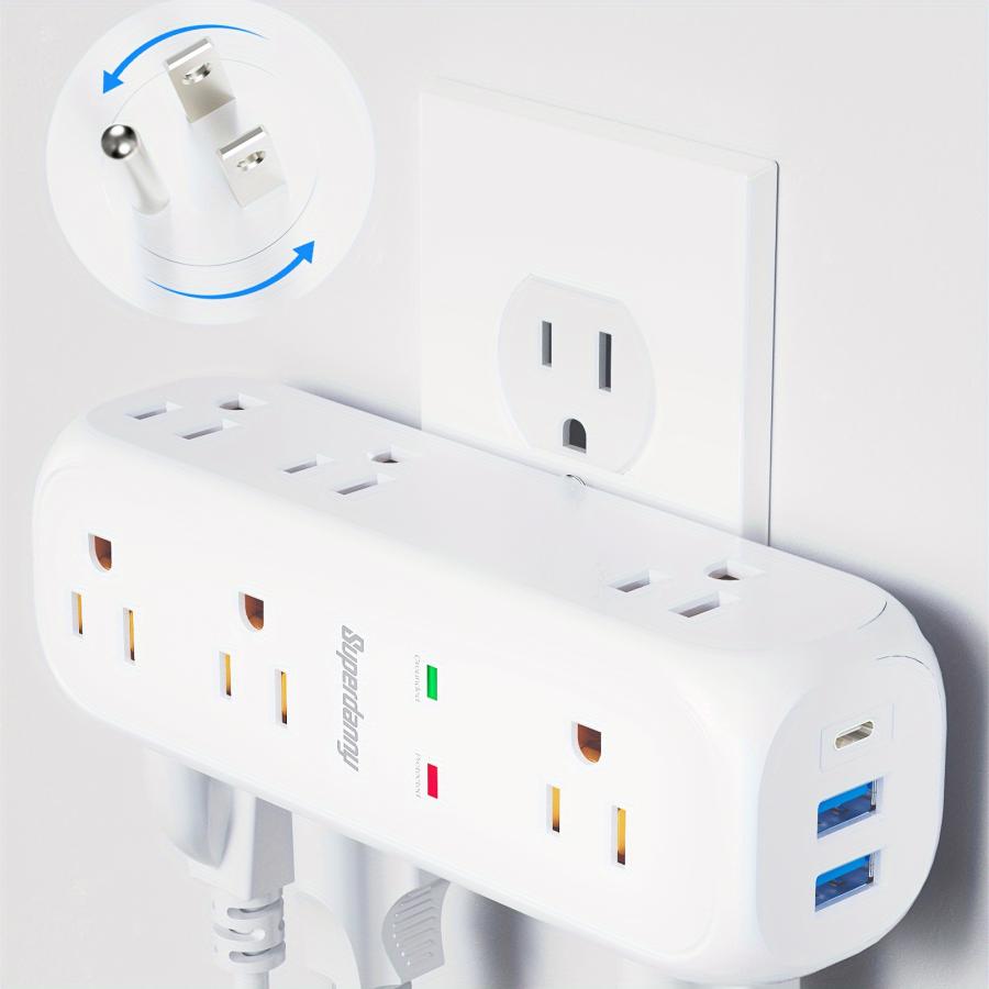9 ACアウトレット＆3 USBウォールチャージャー：サージプロテクター付き360°回転プラグアウトレットエクステンダー家庭、オフィス、旅行