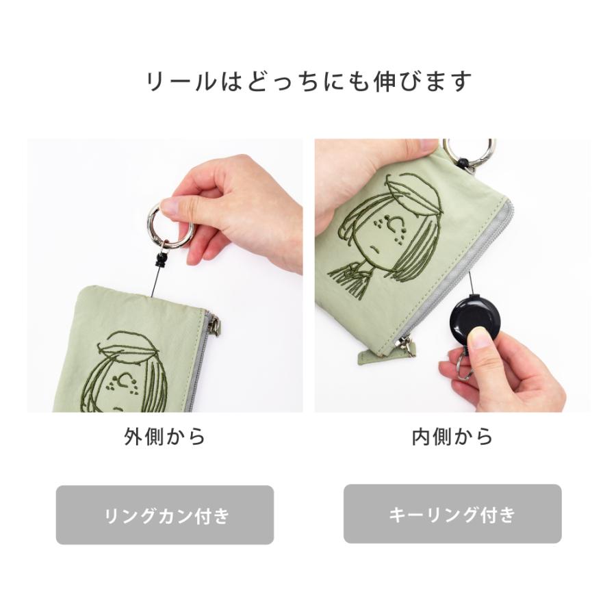 新品★SNOOPY【ナイロン　パスケース　ケース】リールつき　フェイス刺繍 PEANUTS パスケース (ACT)「PEANUTS」フェイス 刺繍 ナイロン