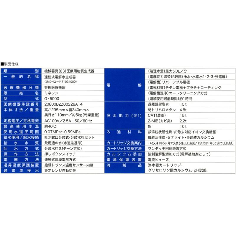 電解還元水素水生成器 グランツ・ミネHワンG-5000 : 浄水器電解