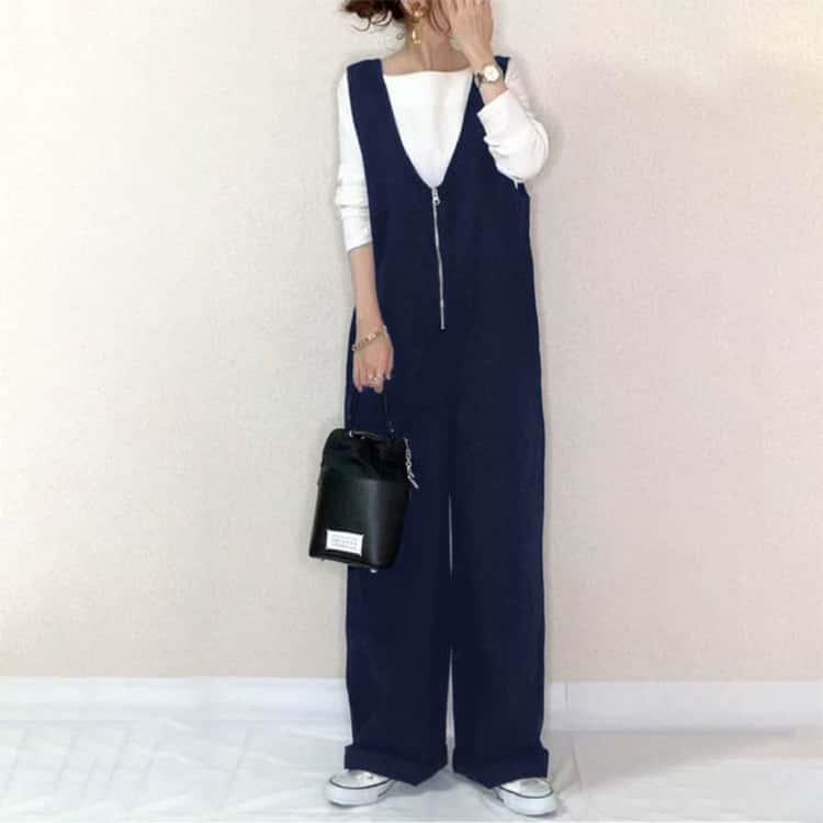 レディース 快適 女子 サロペット オールインワン 春 秋 大人 無地 シンプル ロング丈 Vネック 夏 通気性 ナチュラル ワイドパンツ ゆったり |  | 03