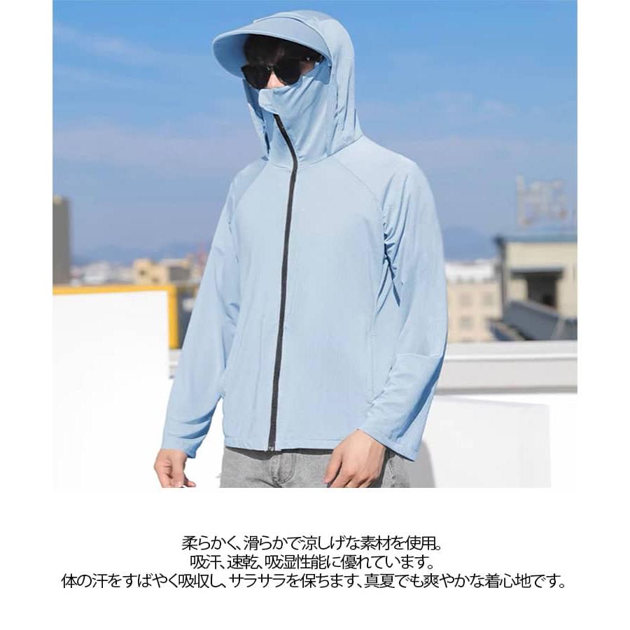 M-8XL！大きいサイズ UVカット パーカー メンズ 軽量 UVパーカー ツバ