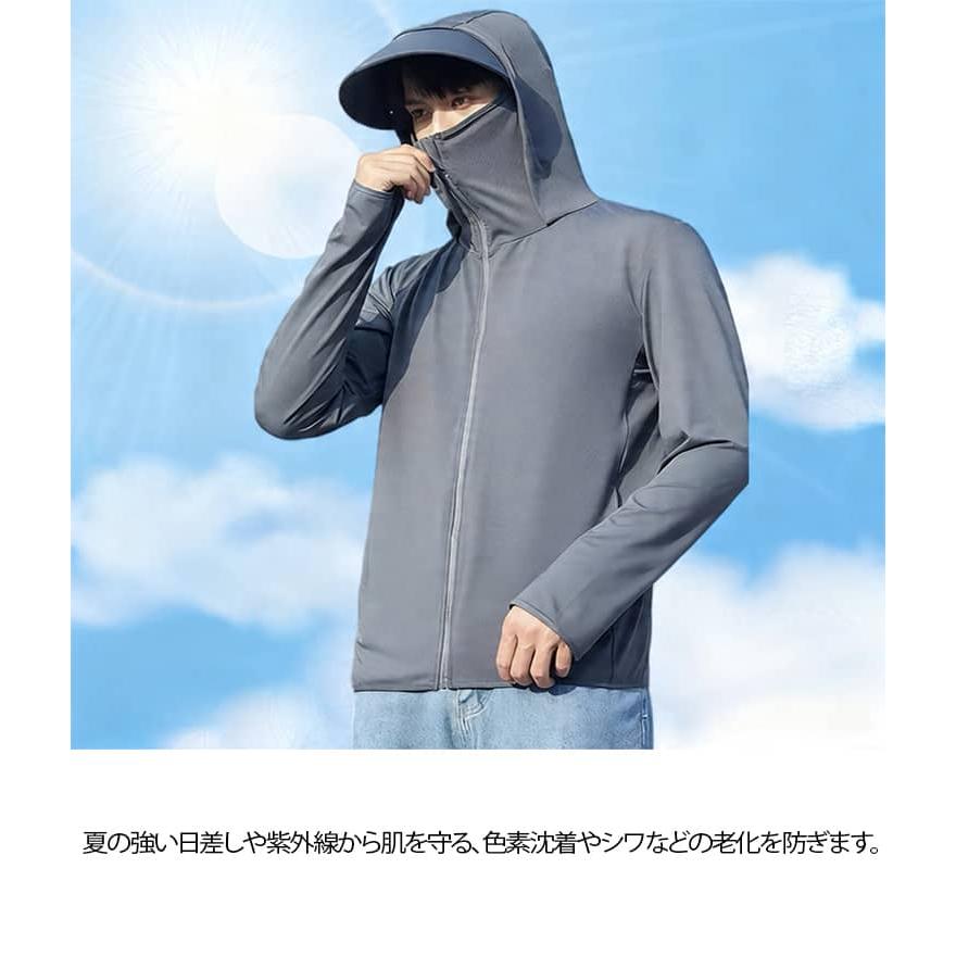 M-8XL！大きいサイズ UVカット パーカー メンズ 軽量 UVパーカー ツバ