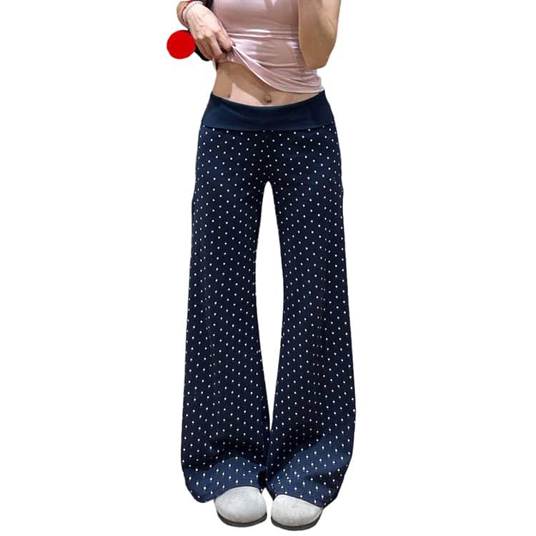 夏 レディース ドット柄 フレアパンツ ワイドパンツ 脚長 ゆったり カジュアル ハイウエスト 韓国ファッション ロングパンツ 美脚 水玉柄 フレアパ |  | 03