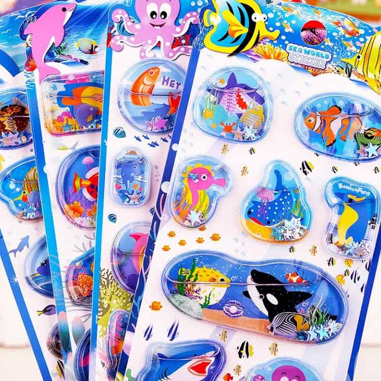 水入りシール 海洋生物 4枚セット 女の子 男の子 ぷっくりシール 水揺れシール 3D立体 ウォーターシール デコシール 小学生 ごほうびシール 魚 |  | 01