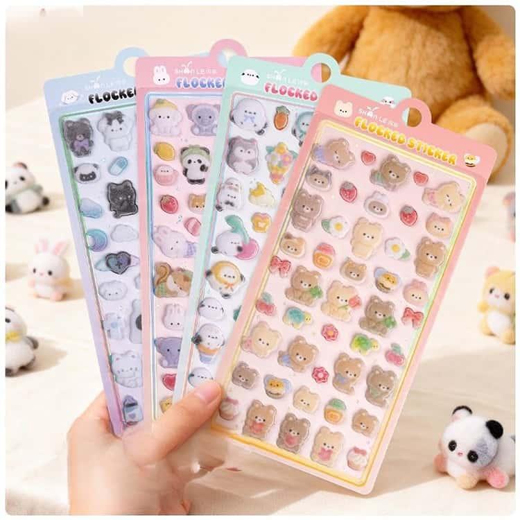 4枚入 コットンシール パフィーシール 立体シール 3d 起毛 ぷっくりシール 大量 ぷくぷく ごほうび シール 交換ステッカー シール かわいい 寿 |  | 01