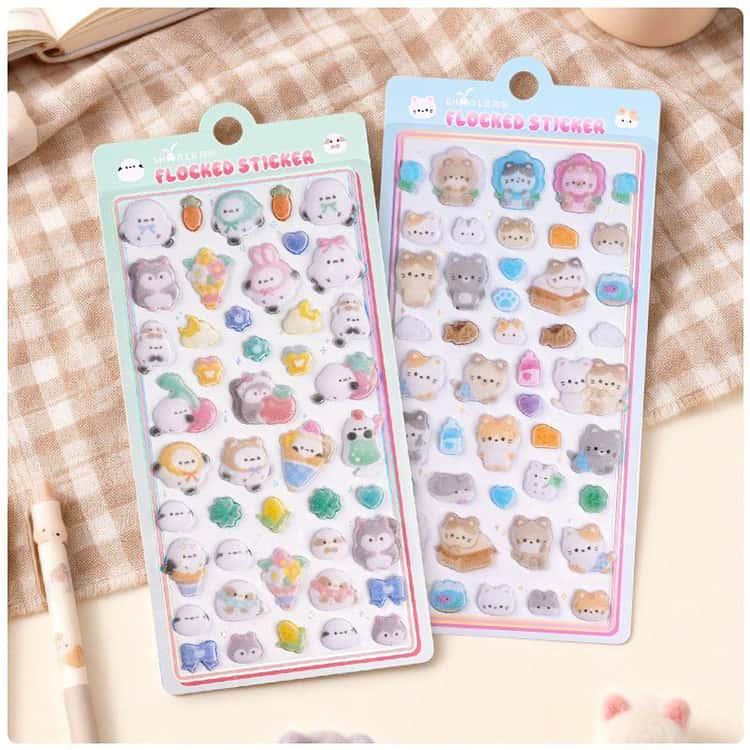 4枚入 コットンシール パフィーシール 立体シール 3d 起毛 ぷっくりシール 大量 ぷくぷく ごほうび シール 交換ステッカー シール かわいい 寿 |  | 02