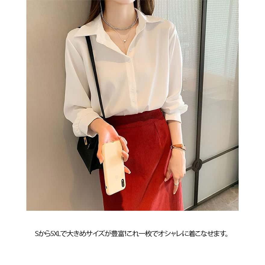 ブラウス とろみ オフィス 長袖 レディース シャツブラウス 白 シャツ 春夏 秋 フォーマル シワになりにくい 襟付き 開襟 大きいサイズ スキッパ |  | 07