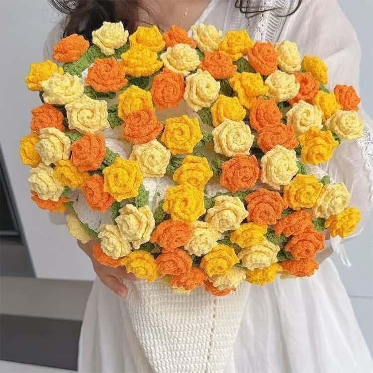 花束ブランケット かぎ針編みキット バラ 毛糸 DIY 手作り ブーケ ブランケット 未完成品 初心者向け 柔らかい フラワー 編み物 セット 花束の |  | 12