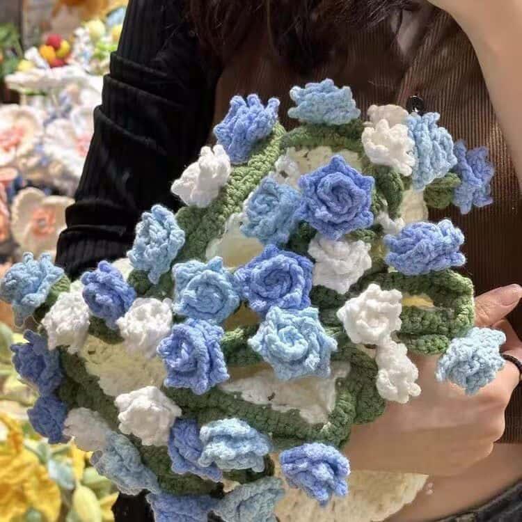 花束ブランケット かぎ針編みキット バラ 毛糸 DIY 手作り ブーケ ブランケット 未完成品 初心者向け 柔らかい フラワー 編み物 セット 花束の |  | 02