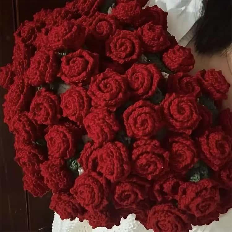花束ブランケット かぎ針編みキット バラ 毛糸 DIY 手作り ブーケ ブランケット 未完成品 初心者向け 柔らかい フラワー 編み物 セット 花束の |  | 03