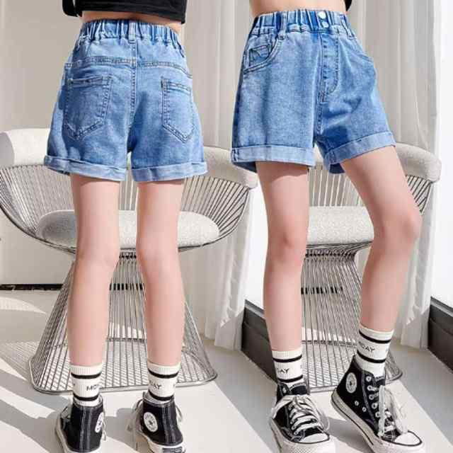 ショートパンツ 女の子 夏用 デニムショートパンツ 短パン 半ズボン ボトムス ロールアップ ジュニア デニムパンツ かわいい オシャレ 110 12 |  | 04