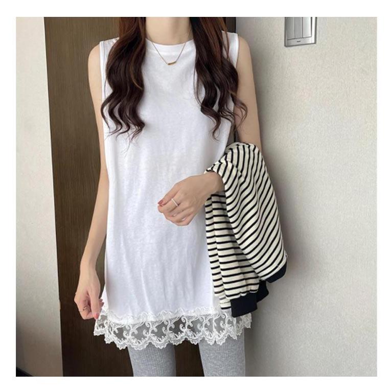 タンクトップ トップス レディース ノースリーブ Tシャツ レース裾 レイヤードタンクトップ インナー 重ね着 大きいサイズ ロングタンクトップ 春 |  | 15