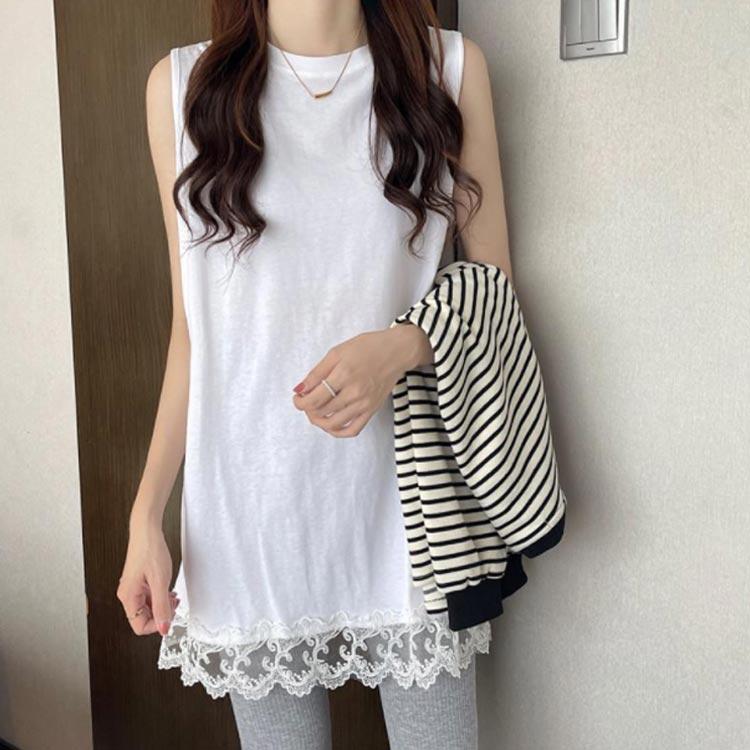 タンクトップ トップス レディース ノースリーブ Tシャツ レース裾 レイヤードタンクトップ インナー 重ね着 大きいサイズ ロングタンクトップ 春 |  | 01