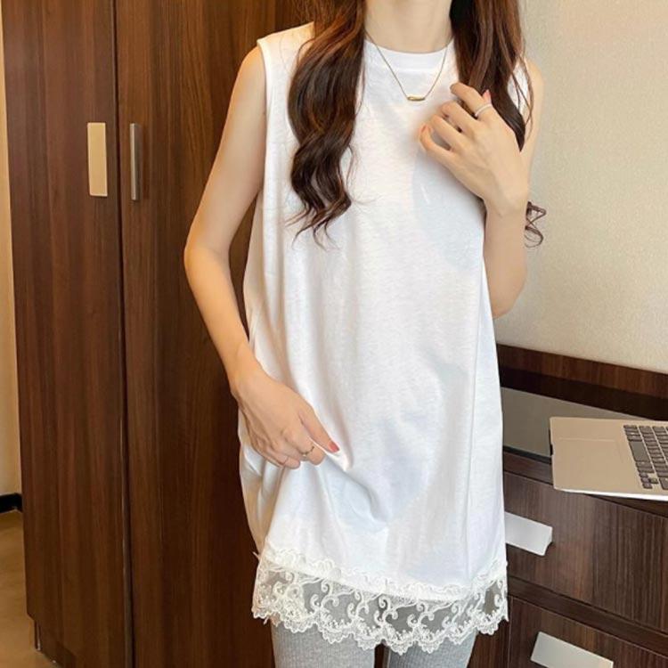 タンクトップ トップス レディース ノースリーブ Tシャツ レース裾 レイヤードタンクトップ インナー 重ね着 大きいサイズ ロングタンクトップ 春 |  | 02
