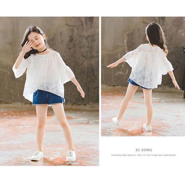 女の子 シフォンブラウス ブラウス キッズ レースブラウス 7分袖 透け感 可愛い フレア袖 子供服 ガールズ おしゃれブラウス トップス ジュニア |  | 02