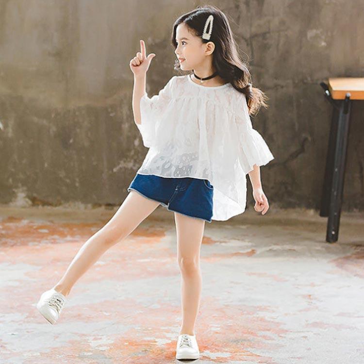 女の子 シフォンブラウス ブラウス キッズ レースブラウス 7分袖 透け感 可愛い フレア袖 子供服 ガールズ おしゃれブラウス トップス ジュニア |  | 03