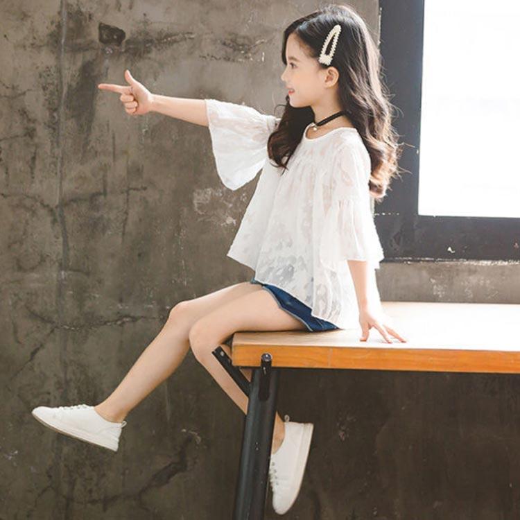 女の子 シフォンブラウス ブラウス キッズ レースブラウス 7分袖 透け感 可愛い フレア袖 子供服 ガールズ おしゃれブラウス トップス ジュニア |  | 04