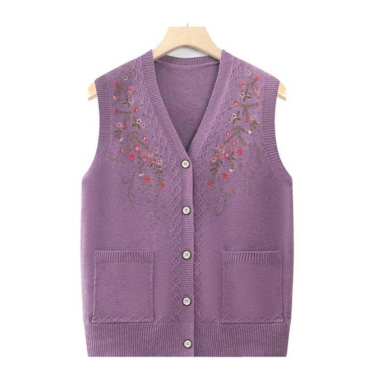 ニットＶ首ベスト(婦人) 花柄刺繍ベスト 婦人服 シニア レディース ファッション 春夏 羽織り 高齢者 服 シニア レディース トップス 春夏 前開 |  | 04