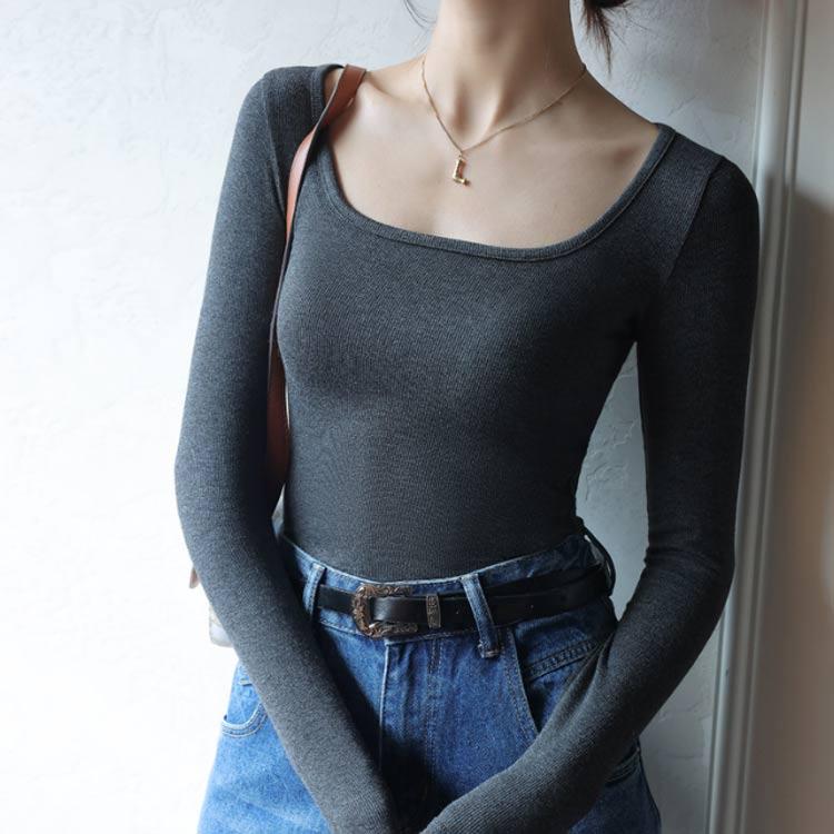カットソー 深め Uネック 長袖Tシャツ レディース 深あき インナー 襟ぐり広め デコルテ ラウンドネック ロンT 重ね着 シンプル 無地 すっきり |  | 03
