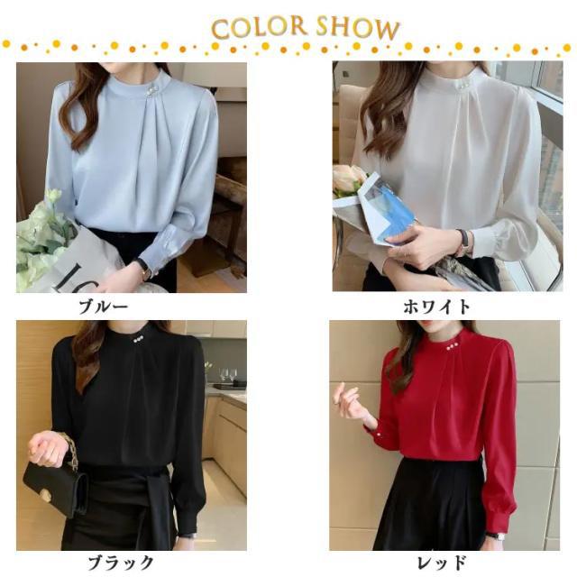 ブラウス レディース パール付き 長袖シャツ ブラウス ビジネス スーツインナー シフォンシャツ タックブラウス フォーマル トップス 仕事 ビジネス |  | 06