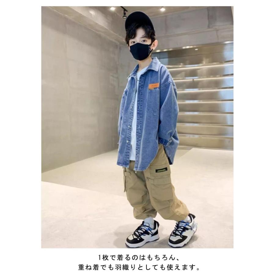 デニムシャツ キッズ 長袖シャツ 男の子 女の子 デニム トップス 羽織り アウター ブラウス 襟付き ボタンシャツ 前開き 子供服 子ども服 Gジャ |  | 11