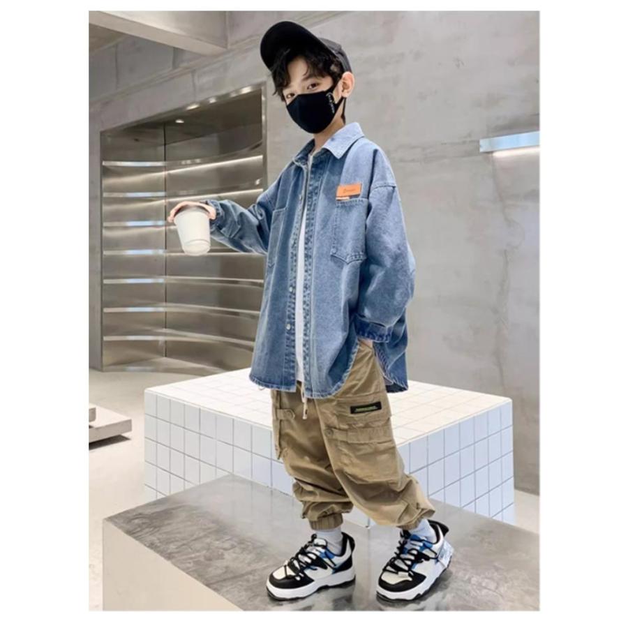 デニムシャツ キッズ 長袖シャツ 男の子 女の子 デニム トップス 羽織り アウター ブラウス 襟付き ボタンシャツ 前開き 子供服 子ども服 Gジャ |  | 14