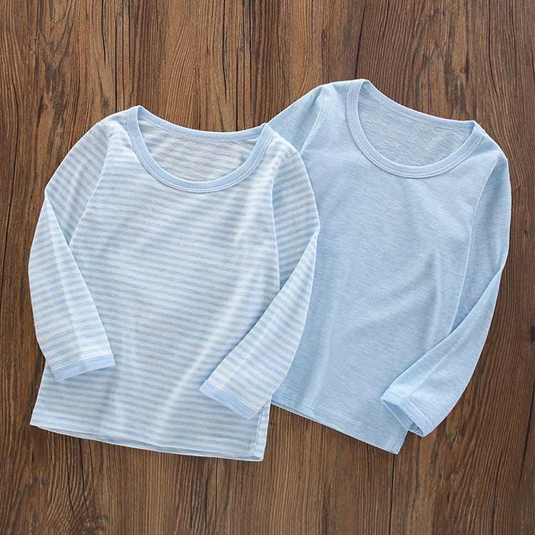 2枚セット インナーシャツ キッズ 子供 長袖 Tシャツ 肌着 綿 コットン ロンT ジュニア 女の子 男の子 中学生 小学生 無地 ボーダー柄 通園 |  | 01