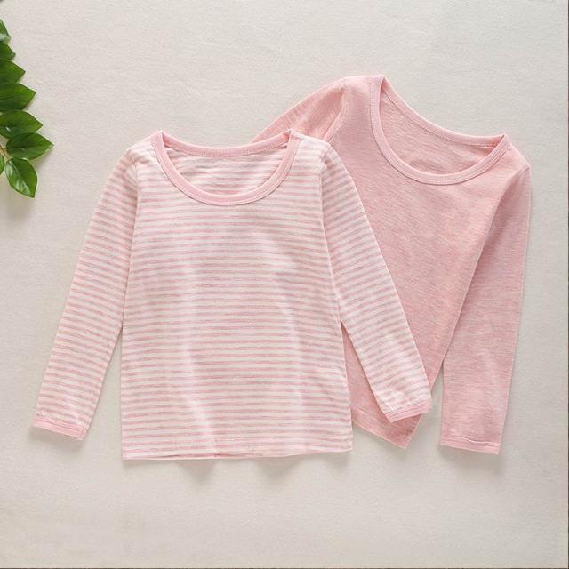 2枚セット インナーシャツ キッズ 子供 長袖 Tシャツ 肌着 綿 コットン ロンT ジュニア 女の子 男の子 中学生 小学生 無地 ボーダー柄 通園 |  | 02
