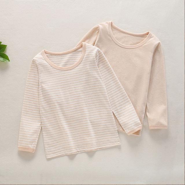 2枚セット インナーシャツ キッズ 子供 長袖 Tシャツ 肌着 綿 コットン ロンT ジュニア 女の子 男の子 中学生 小学生 無地 ボーダー柄 通園 |  | 03
