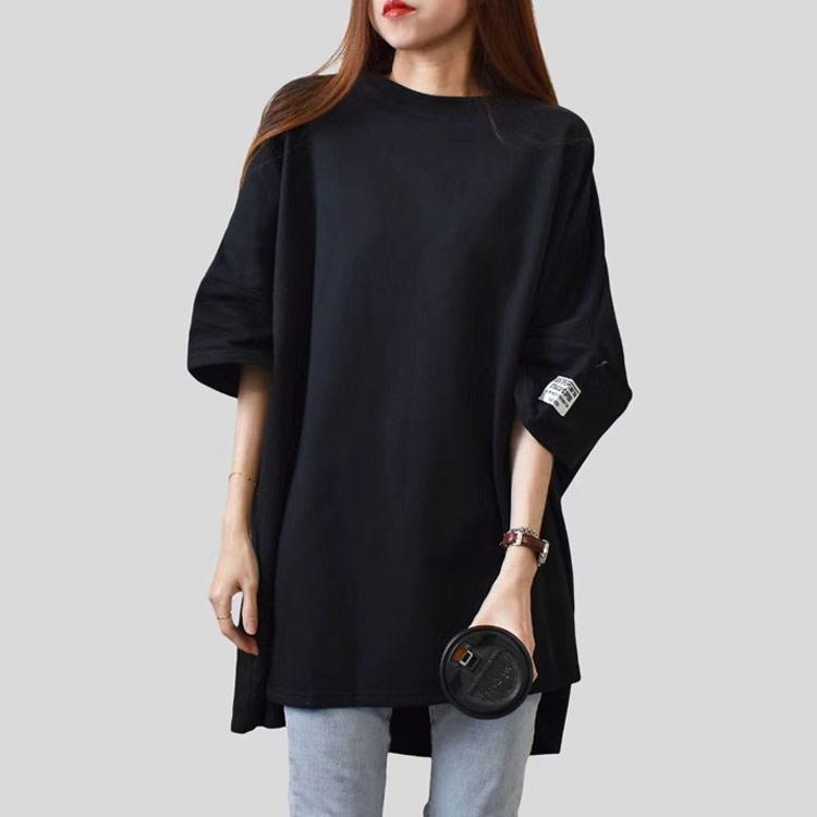 半袖ロングTシャツ レディース ティシャツ チュニック ロング丈 トップス カットソー 無地 5分袖 ビッグシルエット ドロップショルダー ゆったり |  | 03