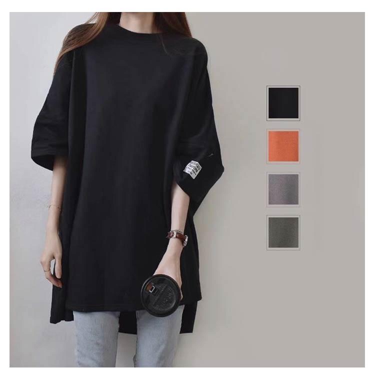 半袖ロングTシャツ レディース ティシャツ チュニック ロング丈 トップス カットソー 無地 5分袖 ビッグシルエット ドロップショルダー ゆったり |  | 07