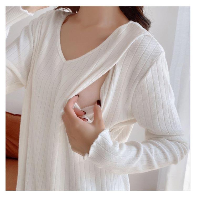 マタニティ カットソー 長袖 Tシャツ 授乳口付トップス インナー プルオーバー Vネック リブ 薄手 春 秋 無地 全3色 |  | 13